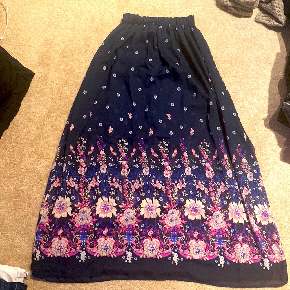 Navy floral maxi skirt